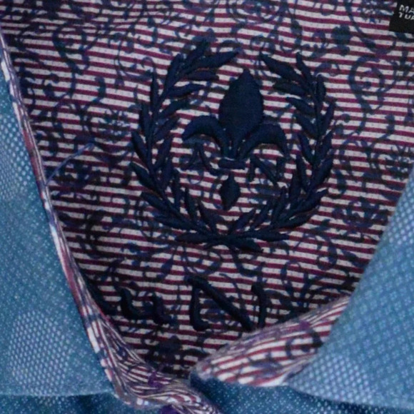 Au Noir Blue Polka Dot 100% Cotton Button Down Designer Dress Shirt Size 4 Large - Picture 14 of 16